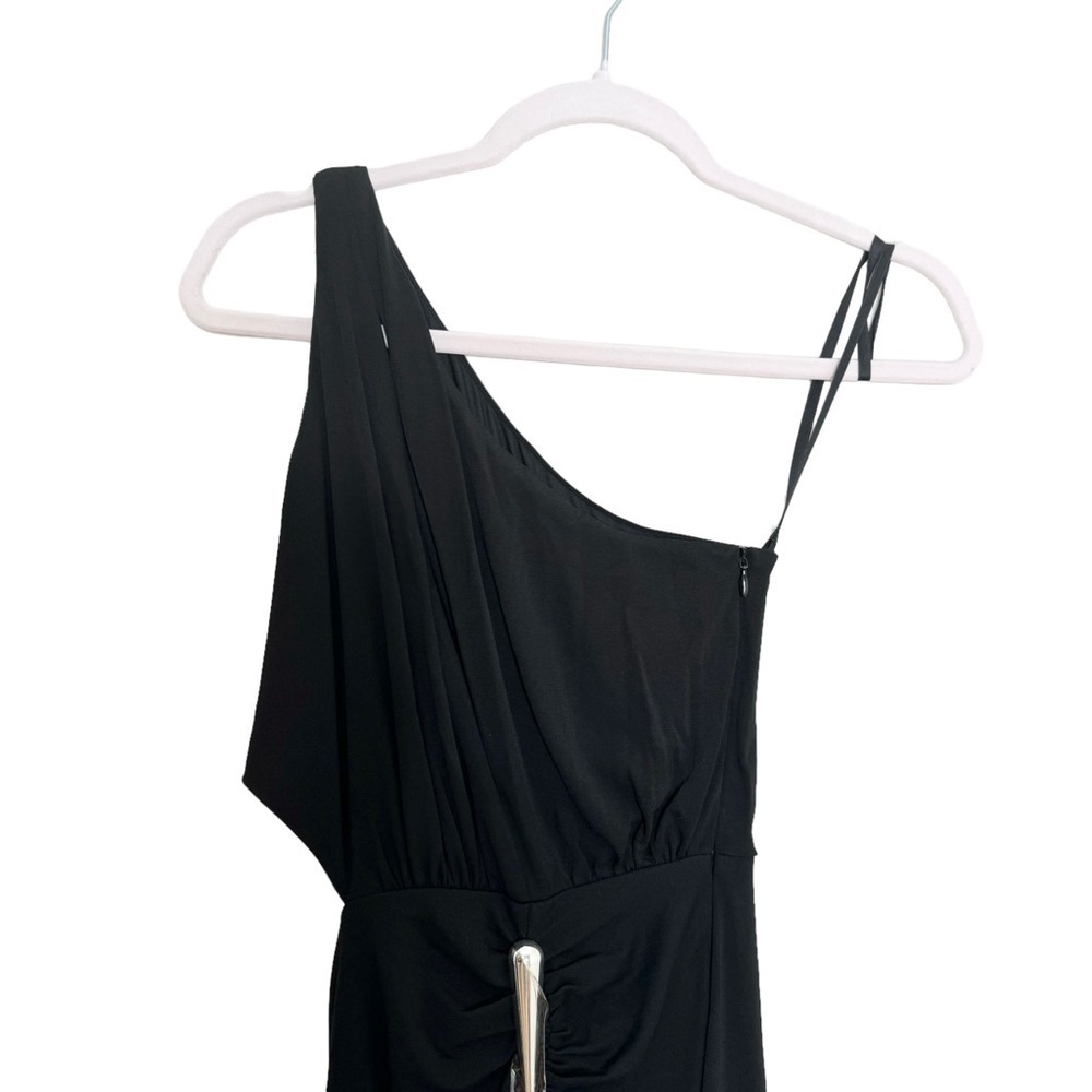 NWT Halston Ivanna Gathered Asymmetric Cut-Out Gown Black Size 0 - Picture 3 of 7